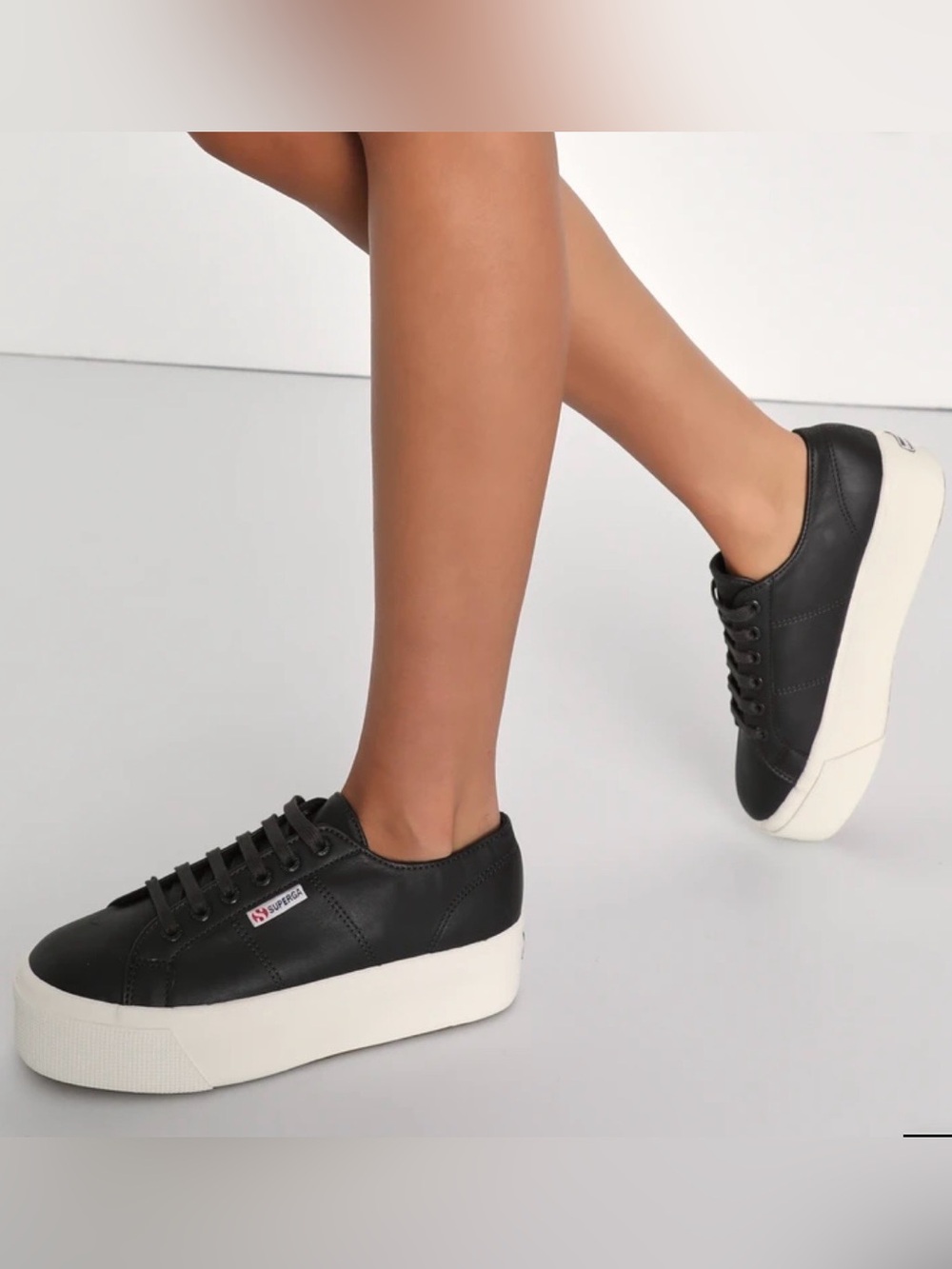 NEW Superga 2790 Nappa Women’s Black Leather Low-Top Platform Sneaker size 8